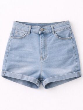 High Waisted Denim Shorts S Light Wash Stretch Cuffed Casual Summer
